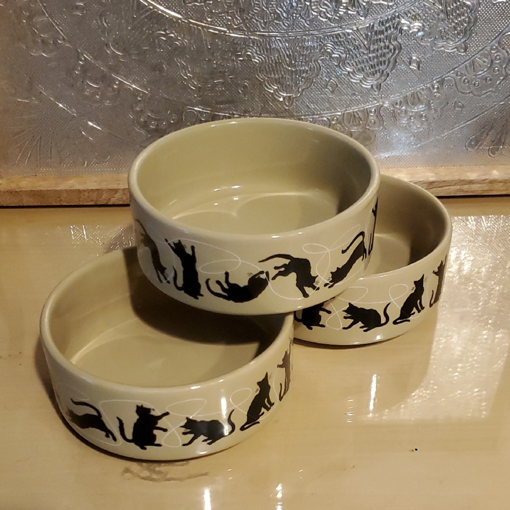 3 Tan Cat Bowls Wiskercity